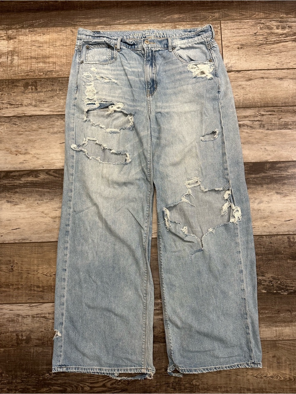 American Eagle Outfitters Light Blue Distressed Wide Leg Jeans